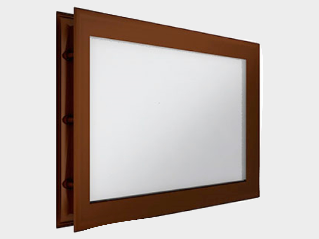 Acrylic window 452 x 302, brown (art. DH85631). The special design ensures a tight fit to the door leaf, which protects it from freezing and heat loss. Brown edging.